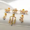 Wholesale 1 Piece Ear Cartilage Rings & Studs Simple Style Classic Style Leaves Chain Pure Titanium Inlay Zircon Ear Cartilage Rings & Studs