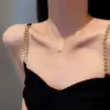 Wholesale Modern Style Geometric Heart Shape Bow Knot Titanium Steel Copper Plating Inlay Zircon Pendant Necklace
