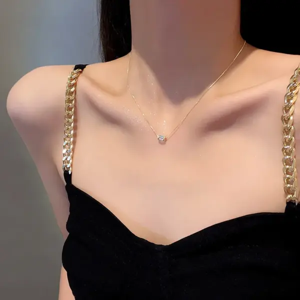 Wholesale Modern Style Geometric Heart Shape Bow Knot Titanium Steel Copper Plating Inlay Zircon Pendant Necklace
