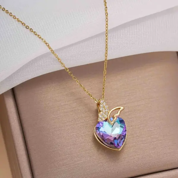 Wholesale Jewelry Cute Star Heart Shape Bow Knot Titanium Steel Zircon Inlay Pendant Necklace