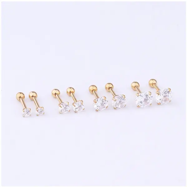 1 Piece 316L Stainless Steel Zircon Ear Cartilage Rings & Studs Geometric Waterproof Non Tarnish Surgical Steel Inlay Ear Cartilage Rings & Studs Women'S