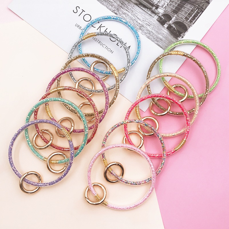 Wholesale Creative ins Soft Glue Transparent Colored Diamond Bracelet Keychain Environmental Soft Glue Ring Key Ring Pendant Cole Gift