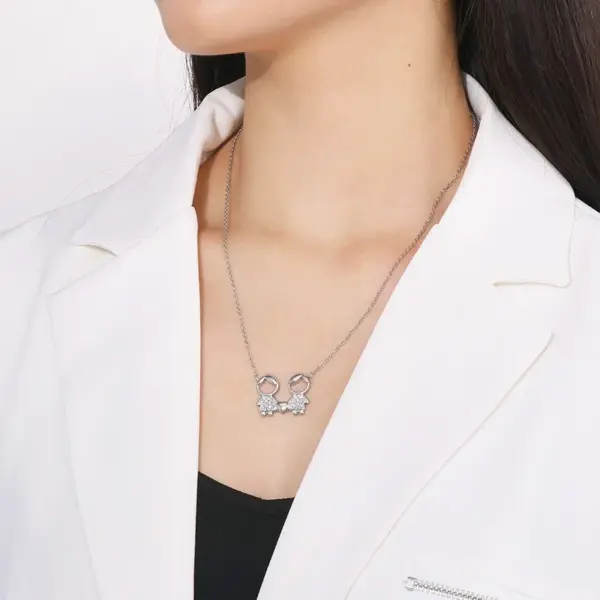 Wholesale 304 Stainless Steel Cartoon Character PVD Coated Artificial Diamond 18K Real Gold Plated Cute Waterproof Non Tarnish Plating Inlay Cable Chain Pendant Necklace