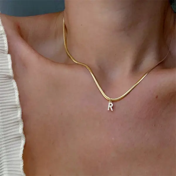 Wholesale Fashion Letter Titanium Steel Inlay Zircon Pendant Necklace