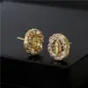 Wholesale Copper Micro-inlaid Zircon Religious Jewelry Real Gold Electroplated Maria Earrings