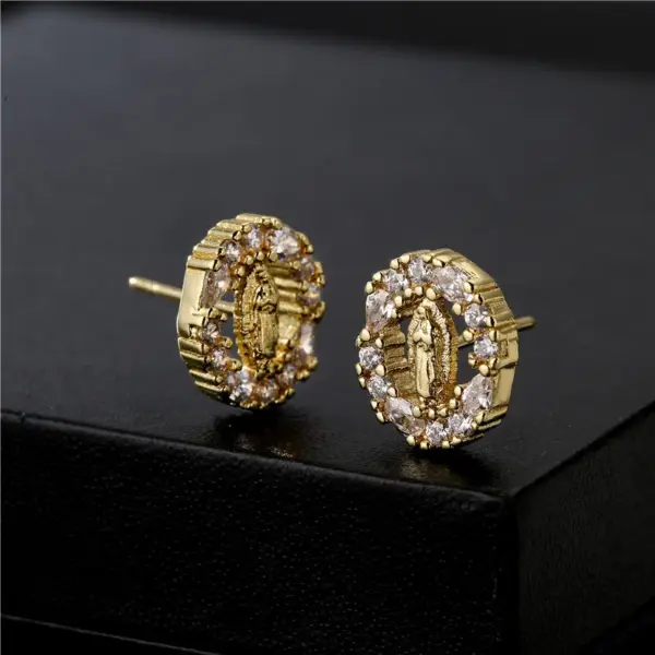 Wholesale Copper Micro-inlaid Zircon Religious Jewelry Real Gold Electroplated Maria Earrings