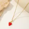Wholesale Jewelry Cute Sweet Cherry Strawberry 304 Stainless Steel Copper Zircon 18K Gold Plated Enamel Inlay Pendant Necklace