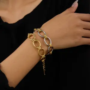 Real Gold Plated 304 Stainless Steel PVD Coated Geometric Waterproof Non Tarnish Casual Beach Simple Style Cable Chain Chain Bracelet For Women's