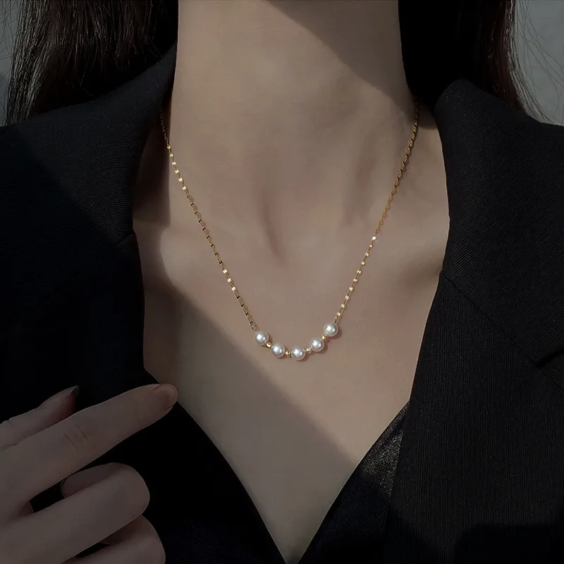 Wholesale PVD Coated Real Gold Plated 18K Gold Solid Color 304 Stainless Steel Sweet Waterproof Non Tarnish 304 Stainless Steel Necklace