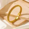 Wholesale 304 Stainless Steel C Shape PVD Coated 18K Real Gold Plated Vintage Style Waterproof Non Tarnish Plating Gold Silver Bangle