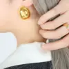 Wholesale PVD Coated Real Gold Plated 18K Gold Oval 304 Stainless Steel Simple Style Artistic Waterproof Non Tarnish Ear Studs