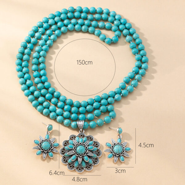 Wholesale Europe and the United States cross-border new retro three-layer flower earrings turquoise earrings Western wind exaggerated turquoise beads necklace