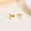 Wholesale 1 Pair Simple Style Letter Inlay Copper Zircon Gold Plated Ear Studs