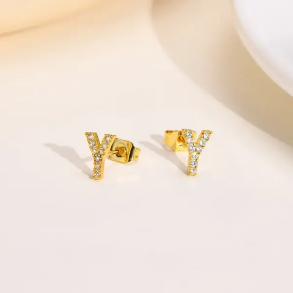 Wholesale 1 Pair Simple Style Letter Inlay Copper Zircon Gold Plated Ear Studs