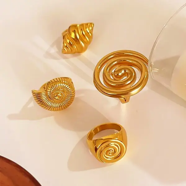 304 Stainless Steel Geometric PVD Coated Real Gold Plated Retro French Style IG Style Waterproof Non Tarnish Irregular Surgical Steel Open Rings