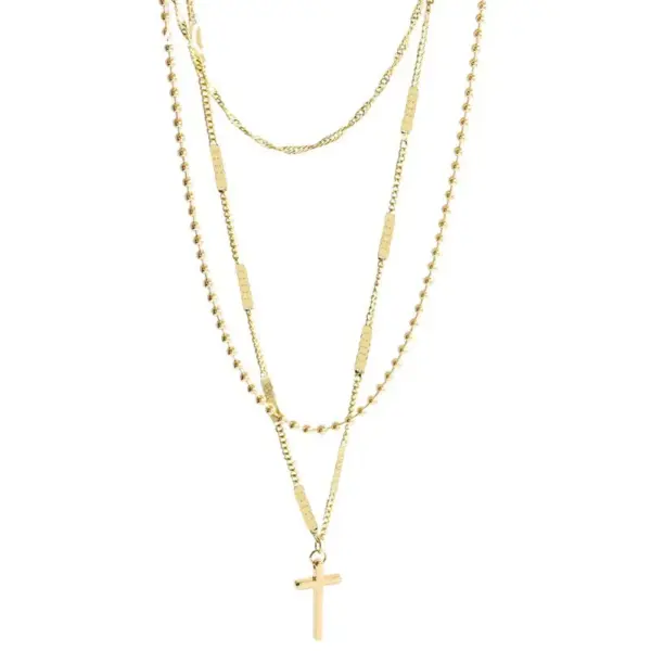 Wholesale Vacuum Plating Real Gold Plated 14K Gold Gold Plating Silver Plated Cross 304 Stainless Steel Fashion Waterproof Non Tarnish Titanium Steel Necklace