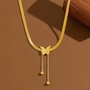 X06081-Frosted Butterfly-Necklace- Gold