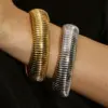 Wholesale Thick Popular Jewelry Elastic Wide Titanium Steel Bracelet Female Light Luxury Niche Exaggerated Metal Vertical Stripe Ring