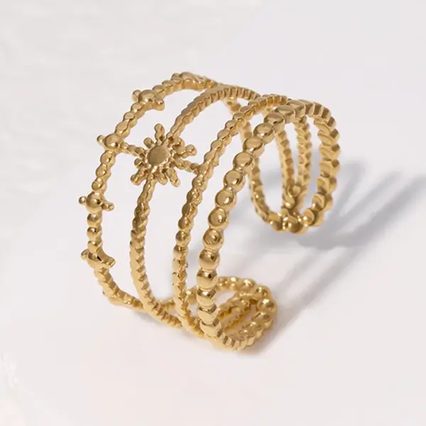 PVD Coated Real Gold Plated 18K Gold Sun 304 Stainless Steel Vintage Style Waterproof Non Tarnish Open Rings