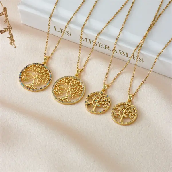 Wholesale 304 Stainless Steel Copper Heart Shape Life Tree Pendant Necklace