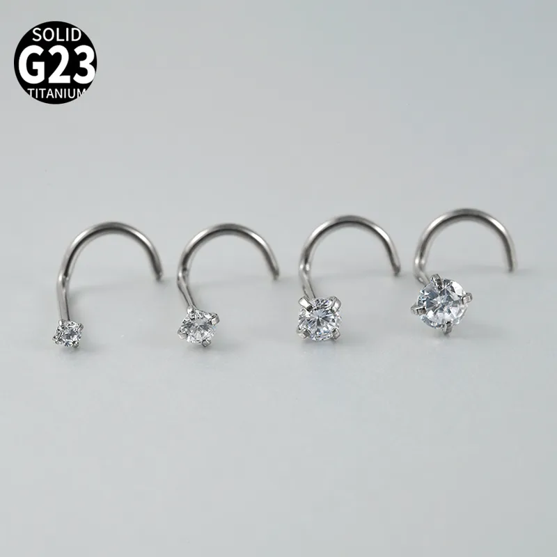 Wholesale 1 Piece Nose Rings & Studs Casual Hawaiian Tropical Geometric G23 Titanium Inlay Zircon Nose Rings & Studs Nose Pin