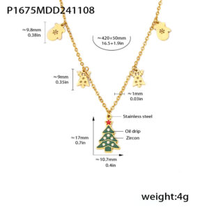 P1675 - Gold Christmas Tree Necklace with Zircon Inlay DIY Necklace