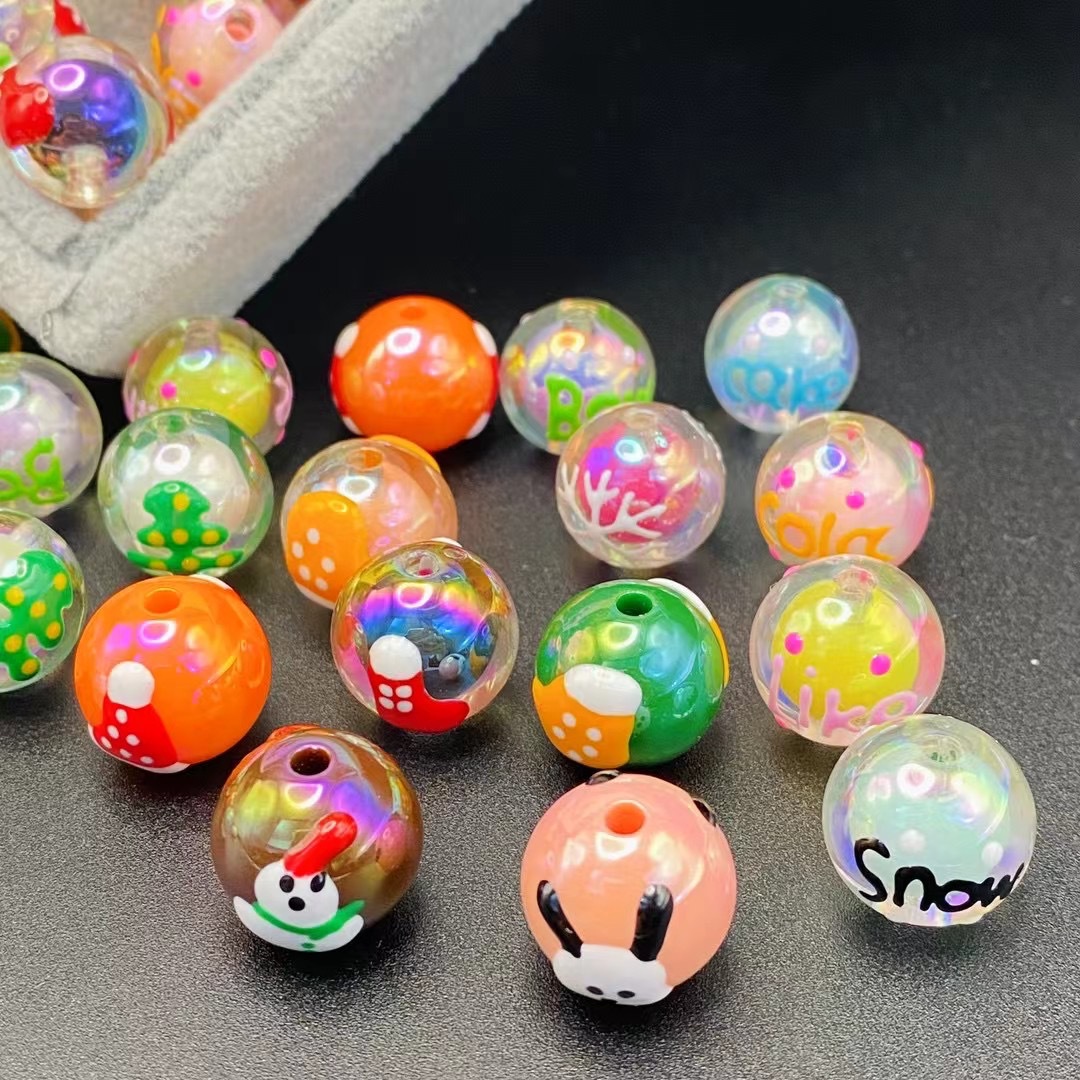 Wholesale 16mm Acrylic Christmas Round Beads DIY Beaded