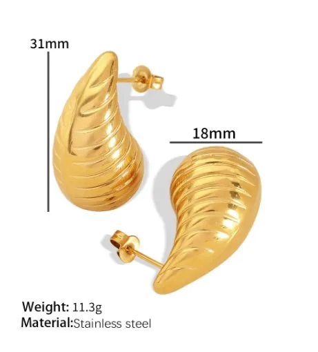 304 Stainless Steel Water oplets PVD Coated 18K Gold Real Gold Plated Retro Roman Style Waterproof Non Tarnish Plating Ear Studs