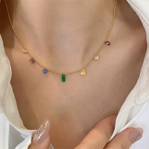 Wholesale Simple Style Round Water Droplets Rectangle Titanium Steel Zircon Bracelets Anklet Necklace 1 Piece