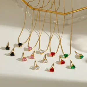 Wholesale Stainless Steel 18K Gold Plated Zircon Heart Pendant Necklace And Earrings Set Elegant Casual Fashion Jewelry For Women