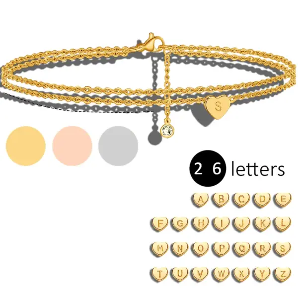Wholesale 304 Stainless Steel 14K Gold Plated Rose Gold Plated White Gold Plated IG Style Simple Style Layered Plating Inlay Letter Heart Shape Zircon Bracelets