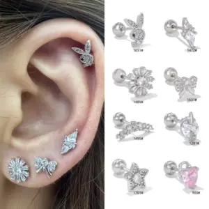 Wholesale 1 Piece Ear Cartilage Rings & Studs Simple Style Solid Color Brass Plating Inlay Zircon Ear Cartilage Rings & Studs