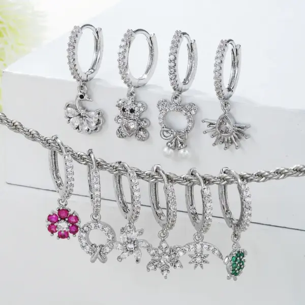 Wholesale 1 Piece Fashion Animal Star Moon Inlaid Zircon Copper Zircon 18K Gold Plated Earrings