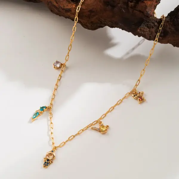 Wholesale Copper 14K Gold Plated Inlay Crown Mermaid Zircon Pendant Necklace