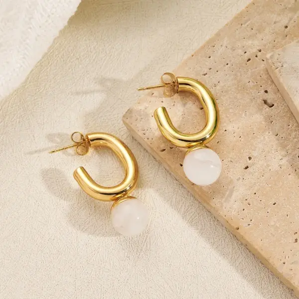 Wholesale Elegant Polished Plated C-Shape Pearl Resin Water Diamond Round Rectangle Acrylic Earrings Women Casual Holiday Style Jewelry