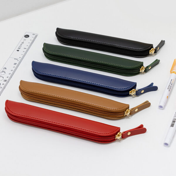 Wholesale Solid color leather pencil case leather zipper stationery bag