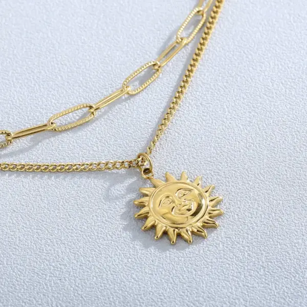 Wholesale PVD Coated 18K Gold Plated Sun Titanium Steel Fashion Waterproof Non Tarnish 304 Stainless Steel Necklace