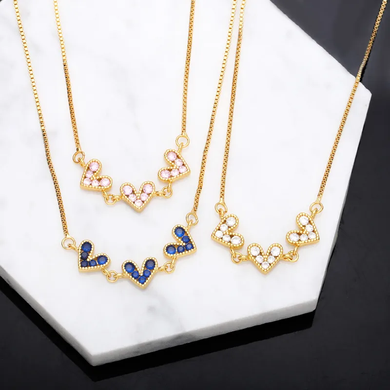 Wholesale Fashion Color Zircon Heart Shape ing Copper Necklace