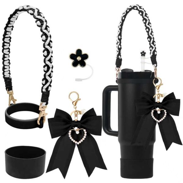 Wholesale DIY Flower Straw Cap with Bow and Silicone Cup Holder with Straw Tube Cap