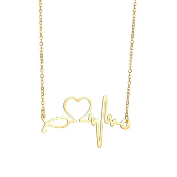 PVD Coated Gold Plated Electrocardiogram 201 Stainless Steel Simple Style Necklace