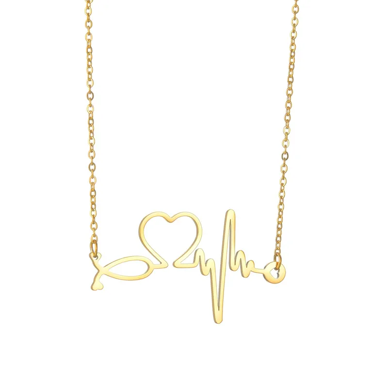 Wholesale PVD Coated Gold Plated Electrocardiogram 201 Stainless Steel Simple Style Necklace