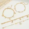 Wholesale Jewelry Casual Cute Beach Shell Fish 304 Stainless Steel Acrylic Imitation Pearl Zircon 18K Gold Plated Plating Inlay Anklet