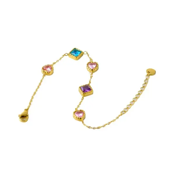 Wholesale PVD Coated Real Gold Plated Geometric Heart Shape Stainless Steel Elegant Streetwear Waterproof Non Tarnish Bracelets
