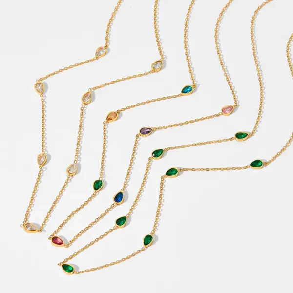 Sweet Water oplets Heart Shape Stainless Steel Titanium Steel Gold Plated Zircon Bracelets Anklet Necklace 1 Piece