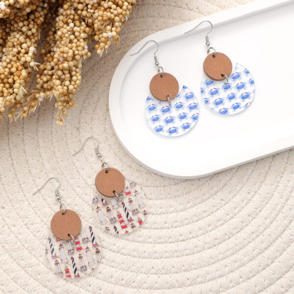 Wholesale Butterfly print acrylic and wood panel earrings