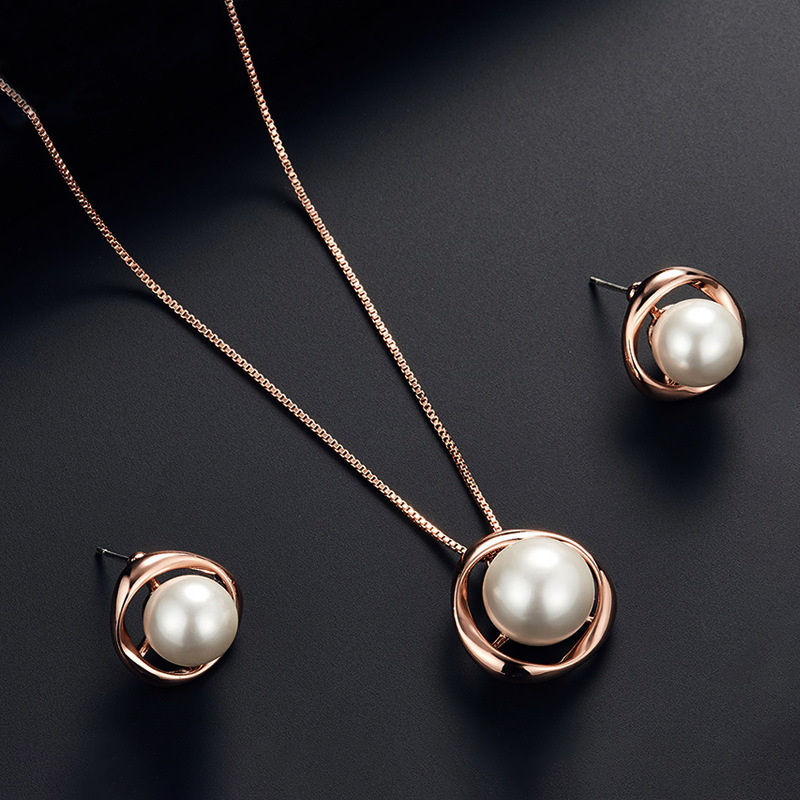 Wholesale Cross-border Jewelry Aessories Summer Simple All-match Imitation Pearl Earrings Women's Earrings Fashion Necklace Jewelry suit Women