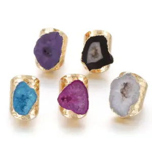 Classic Style Commute Color Block Agate Artificial Gemstones Rings In Bulk