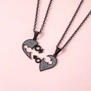 Wholesale Jewelry Simple Style Heart 304 Stainless Steel Black Plated