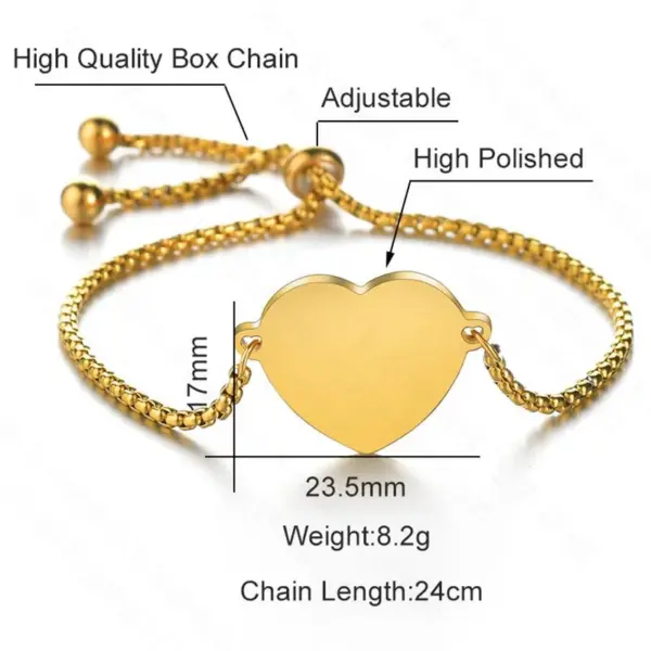 PVD Coated Real Gold Plated 18K Gold Heart 304 Stainless Steel Fashion Waterproof Non Tarnish 304 Stainless Steel Bracelets