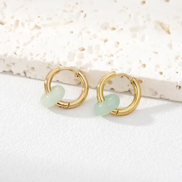 Wholesale 1 Pair Fashion Round 201 Stainless Steel Natural Stone Earrings
